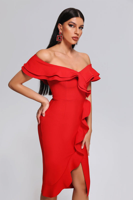 Mailys Off Shoulder Midi Bandage Dress
