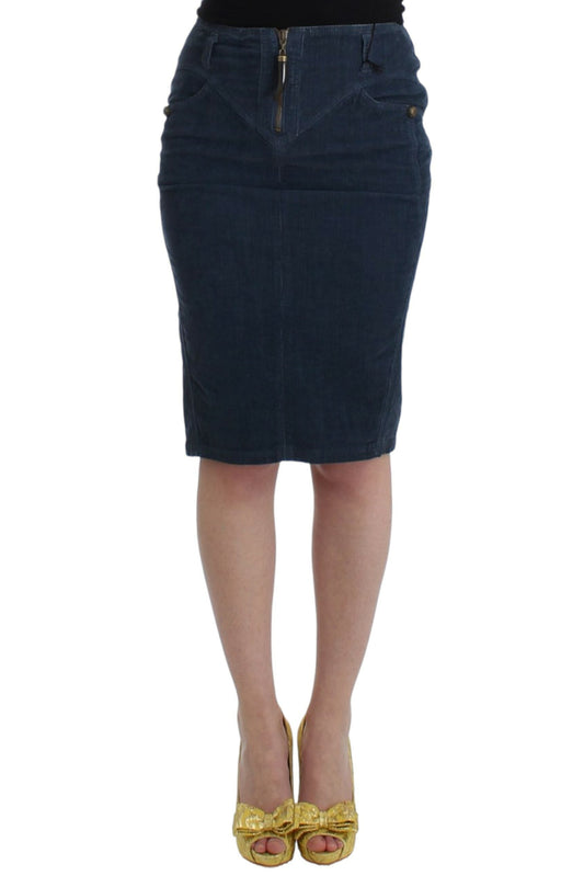 Cavalli Blue corduroy pencil skirt