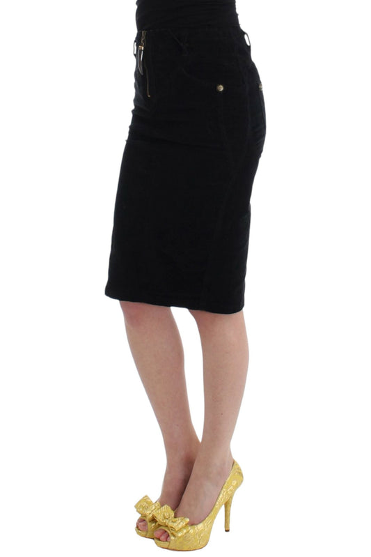 Cavalli Black Corduroy Pencil Skirt