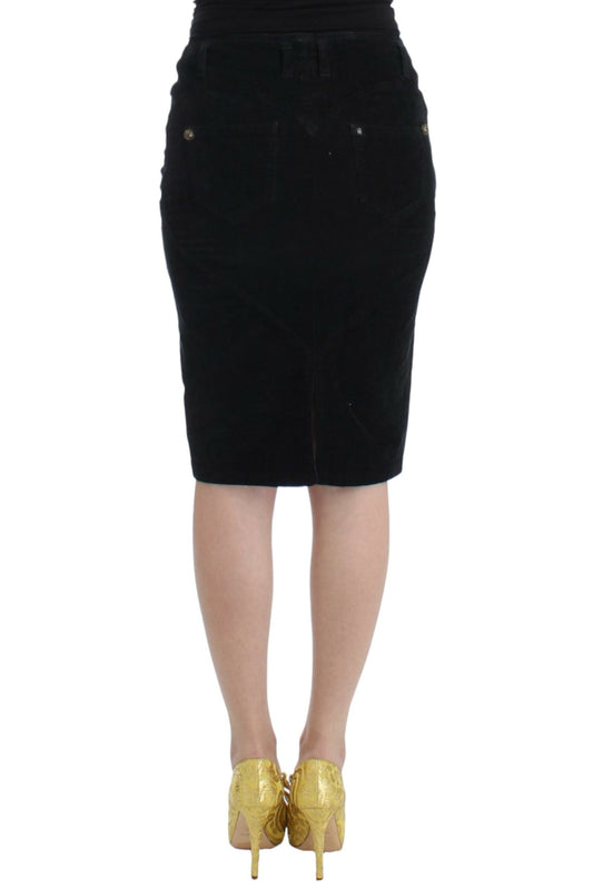 Cavalli Black Corduroy Pencil Skirt