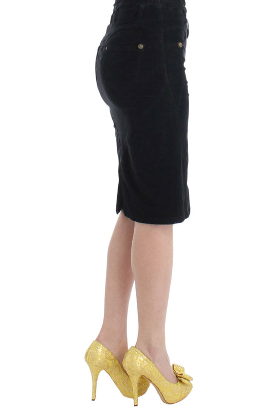 Cavalli Black Corduroy Pencil Skirt