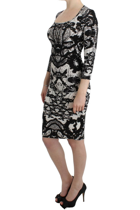 Cavalli Black Printed Sheath Dress