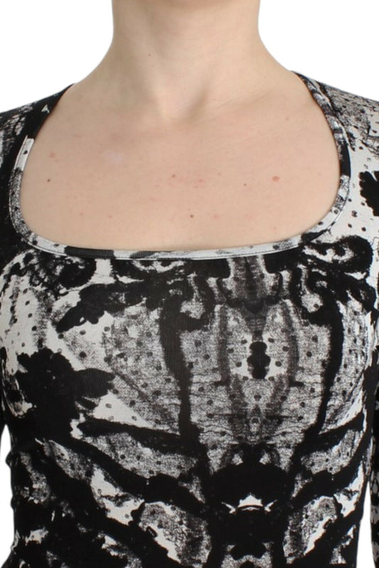 Cavalli Black Printed Sheath Dress