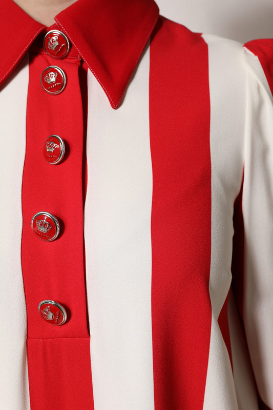 Dolce & Gabbana White Red Stripes Long Sleeves Mini Dress