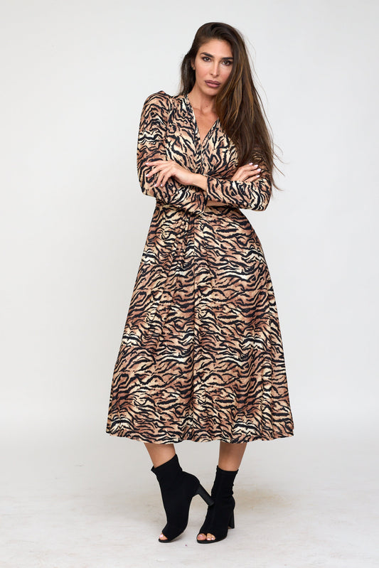 Animal print midi dress with knot detail
