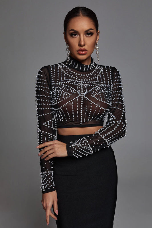 Kiana Pearl Long Sleeve Set - Black
