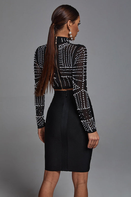 Kiana Pearl Long Sleeve Set - Black