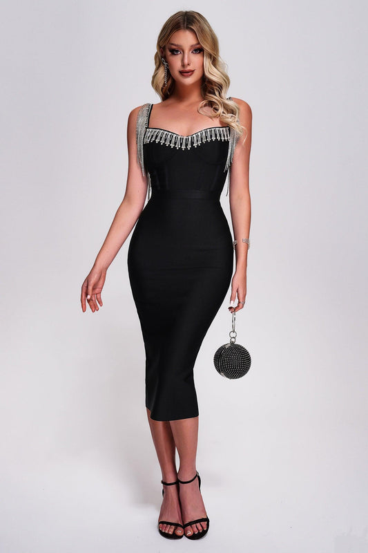 Melinda Rhinestone Midi Bandage Dress