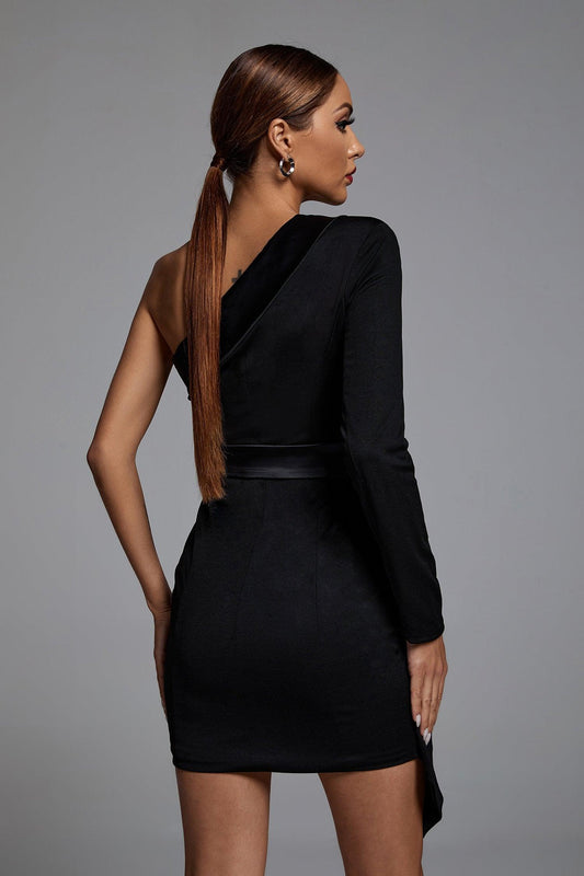 Natalia One Shoulder Sequin Blazer Dress - Silver