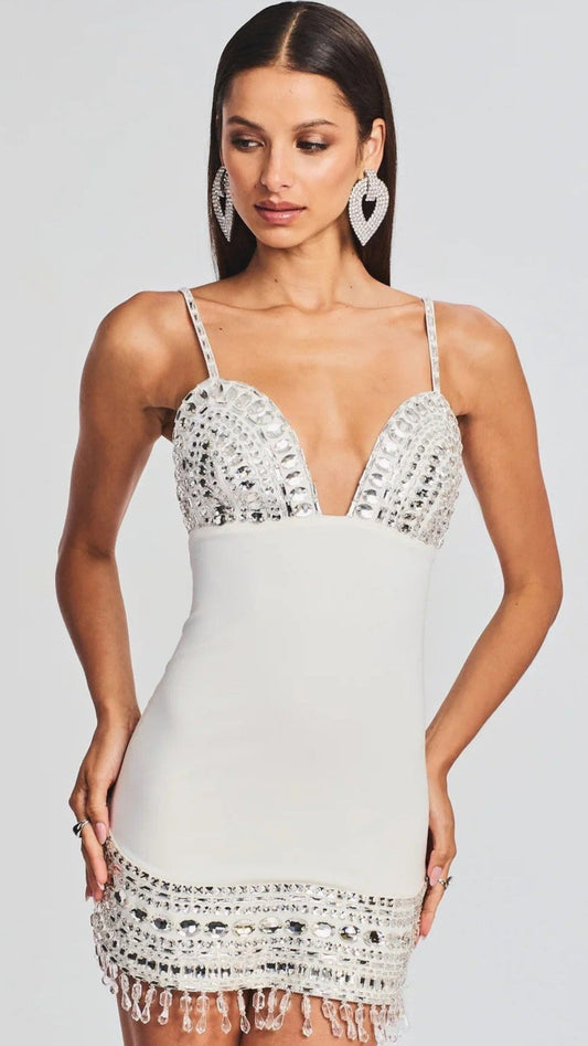Rhinestone Backless Bandage Mini Dress
