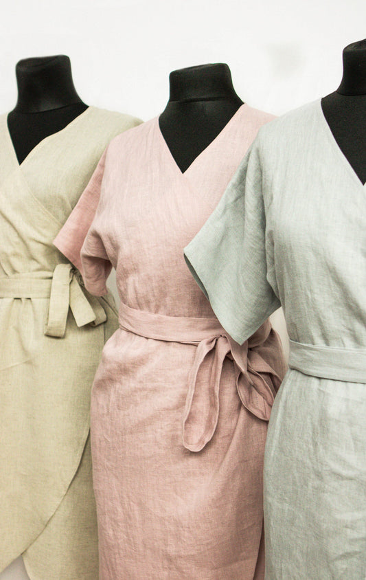 Pale Pink linen wrap dress