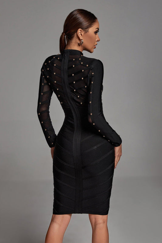 Winry Long Sleeve Mesh Bandage Dress - Black