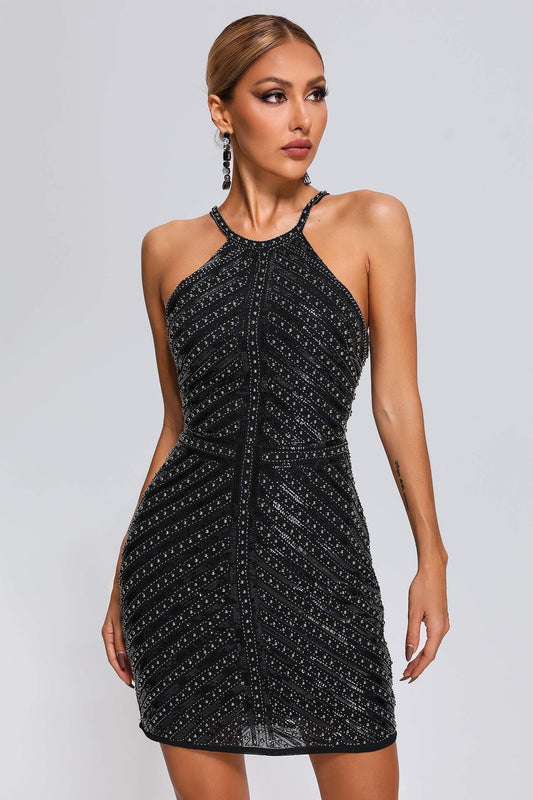Saturn Halter Embellished Mini Dress