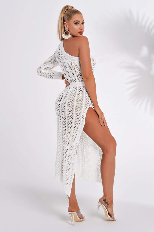 Maylene One Shoulder Slit Midi Dress