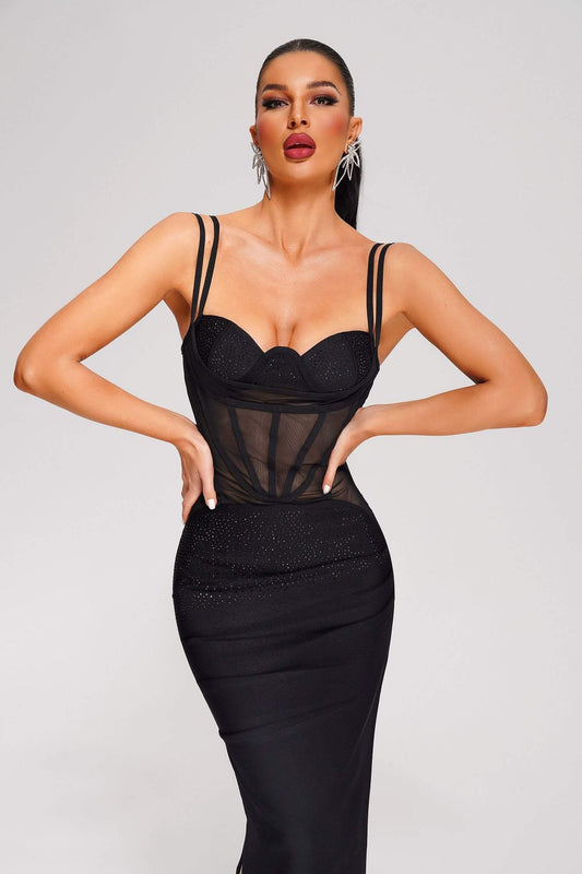 Diaka Crystallised Corset Midi Bandage Dress