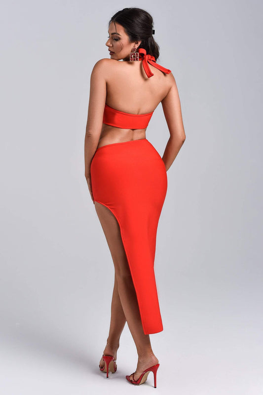 Larine Cutout Halter Midi Bandage Dress