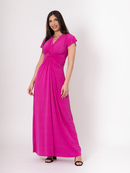 Plain fuchsia long nude dress