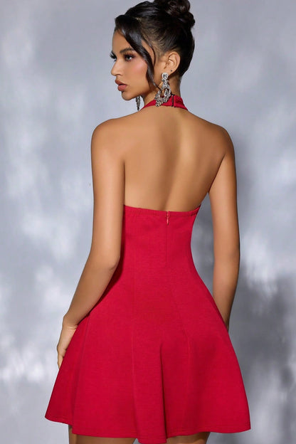 Halter-Neck Backless Mini Dress
