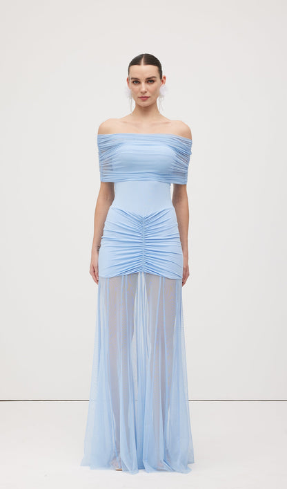Slinky Off Shoulder Maxi Dress