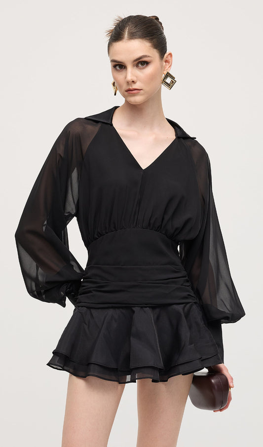 Solid Lantern Sleeve Mini Dress