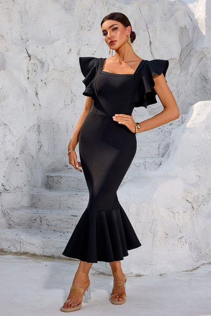 Butterfly Sleeve Midi Dress