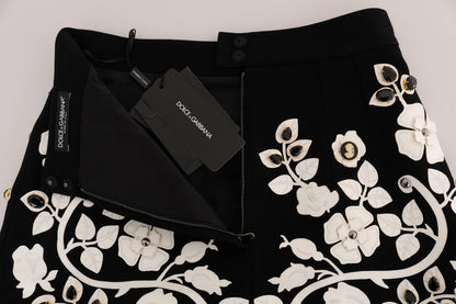 Dolce & Gabbana Black Crystal Floral Pencil Skirt
