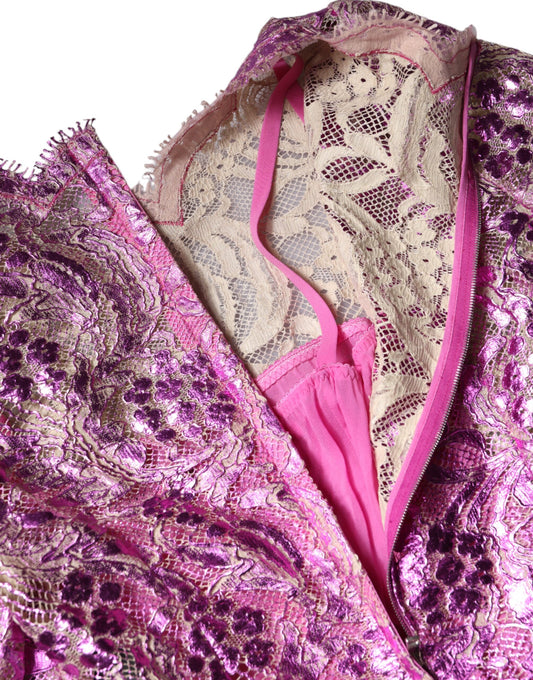 Dolce & Gabbana Metallic Fuchsia Floral Sheath Mini Dress