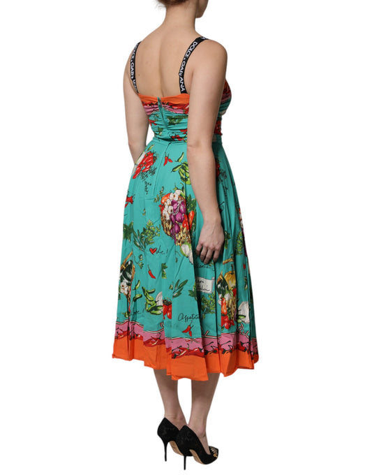 Dolce & Gabbana Multicolor Printed Silk Sleeveless Midi Dress
