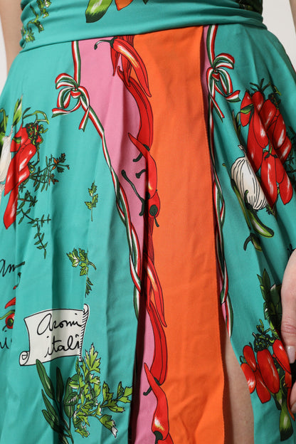 Dolce & Gabbana Multicolor Printed Silk Sleeveless Midi Dress