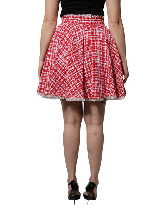 Dolce & Gabbana Red White High Waist A-line Above Knee Skirt