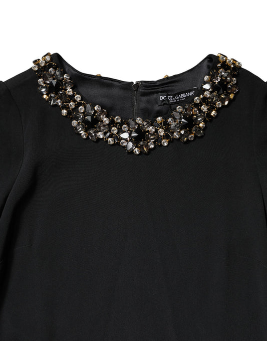 Dolce & Gabbana Black Crystal Embellished Round Neck Mini Dress