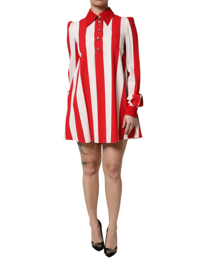 Dolce & Gabbana White Red Stripes Long Sleeves Mini Dress