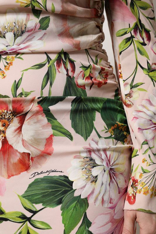 Dolce & Gabbana Pink Floral Silk Fit And Flared Midi Dress