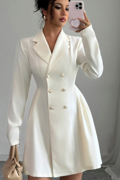 Button Long-Sleeved Midi Dress