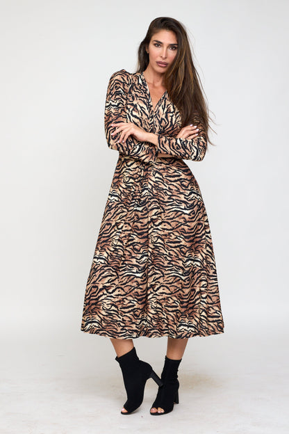 Animal print midi dress with knot detail