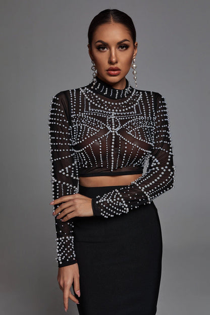 Kiana Pearl Long Sleeve Set - Black