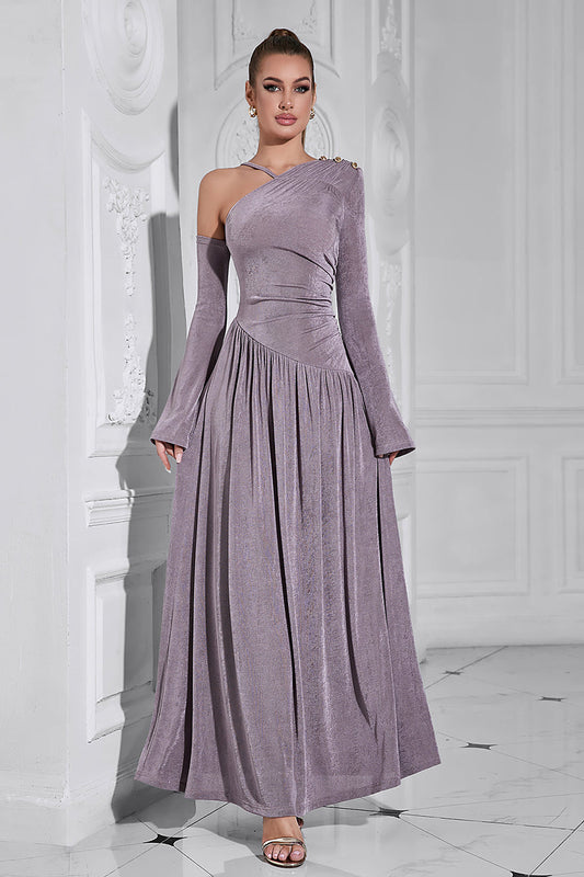 One-Shoulder Long-Sleeved Long Dress