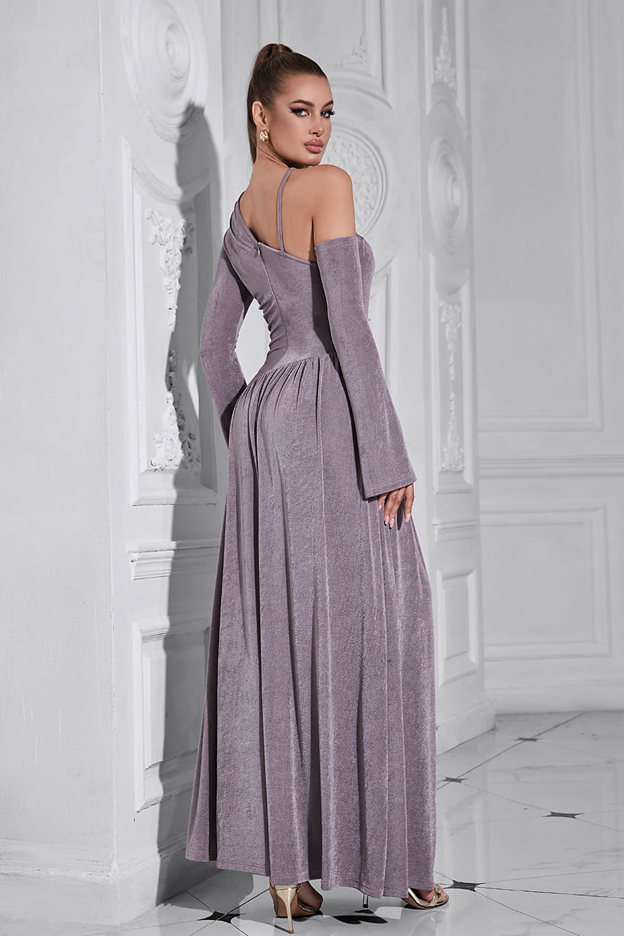 One-Shoulder Long-Sleeved Long Dress