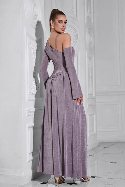 One-Shoulder Long-Sleeved Long Dress