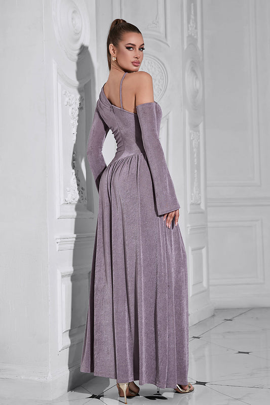 One-Shoulder Long-Sleeved Long Dress