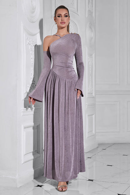 One-Shoulder Long-Sleeved Long Dress