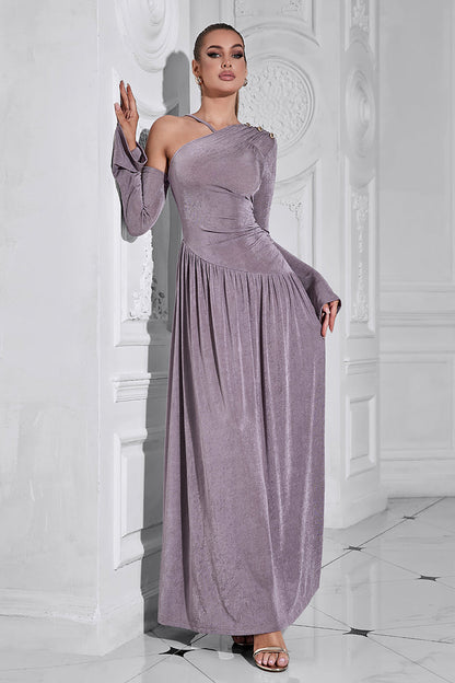 One-Shoulder Long-Sleeved Long Dress