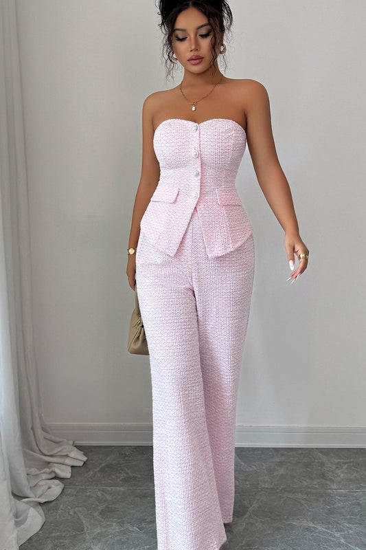 Strapless Wide-Leg Pants Set