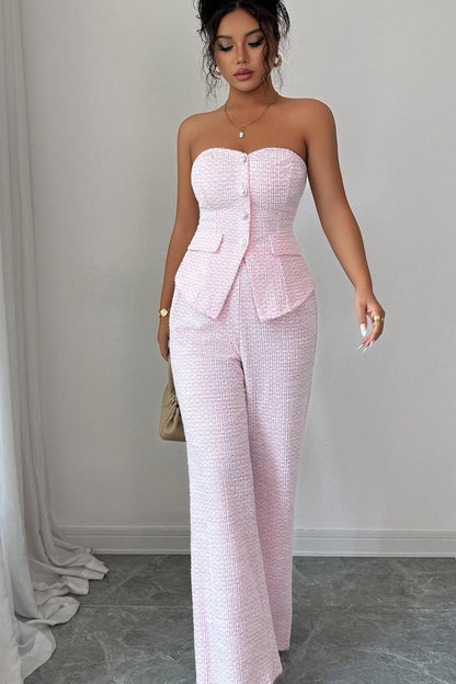 Strapless Wide-Leg Pants Set